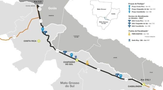 Mapa da extensão da rodovia. (Foto: Divulgação Agesul)