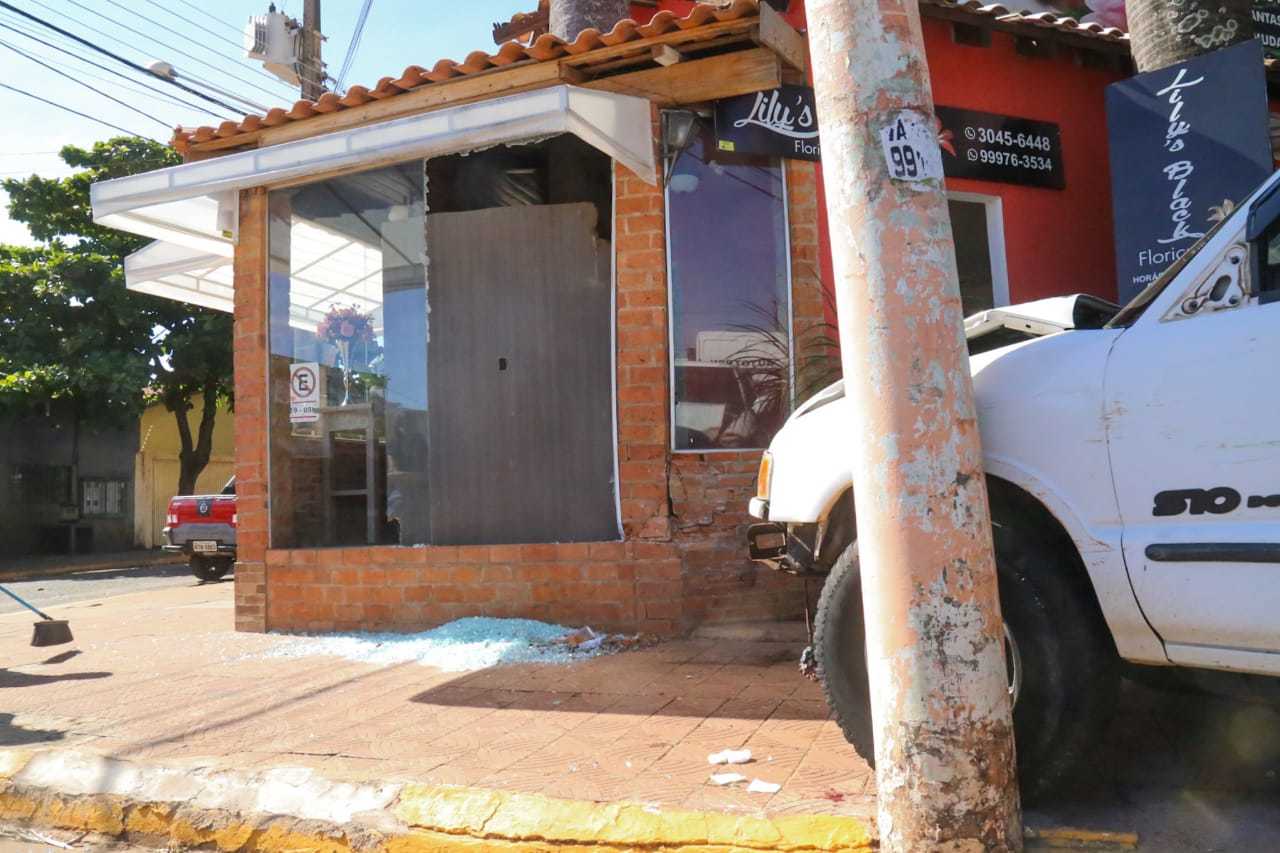 Motorista subiu na calçada e atingiu a floricultura (Foto: Marcos Maluf)