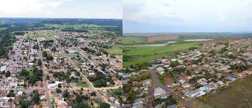Vista aérea dos dois municípios caçulas do Estado; Figueirão e Paraíso das Águas, respectivamente, foram fundados em menos de 20 anos (Fotos: Reprodução)