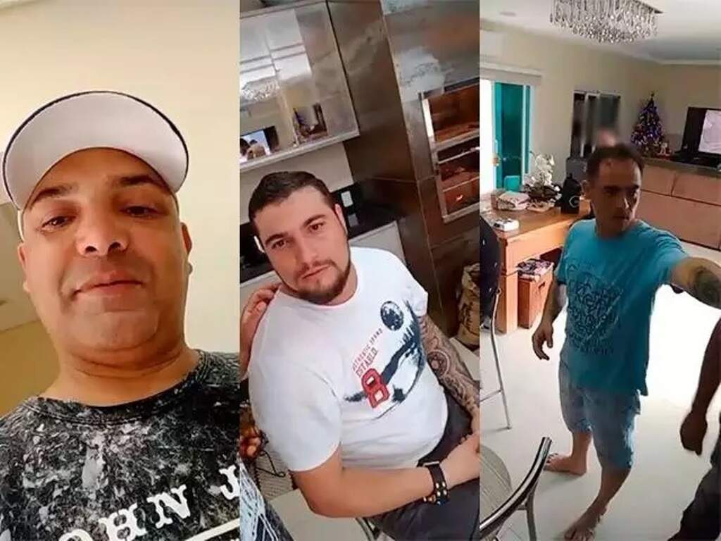 "Toro" (centro), Jonas Ratier (à esquerda) e "Pingo" em momento de lazer na casa do ex-PM (Foto: Reprodução)