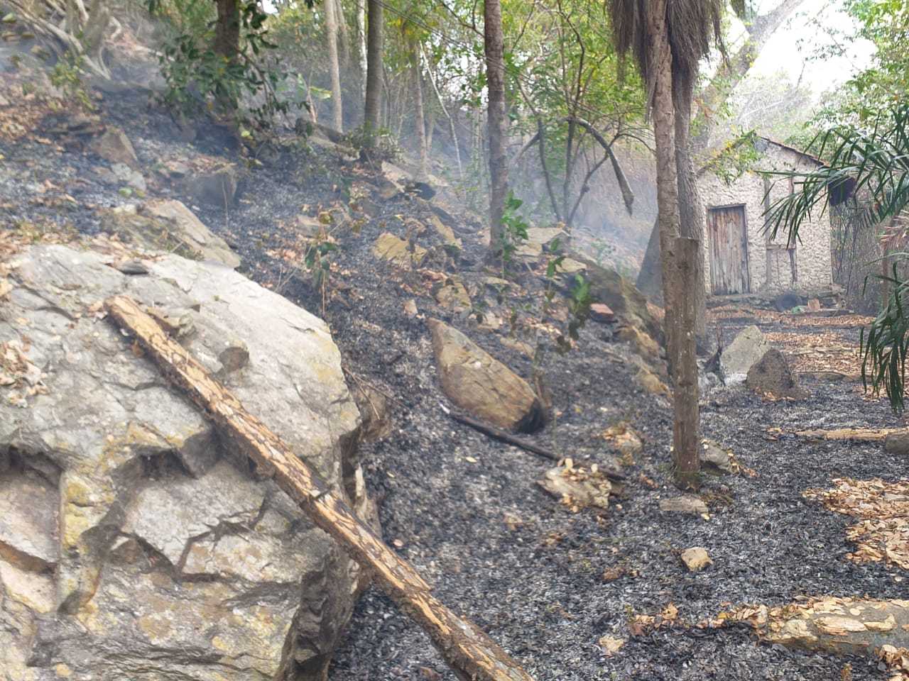 Foto tirada durante o dia mostra situação do local incendiado e proximidade com residência (Foto: Divulgação)