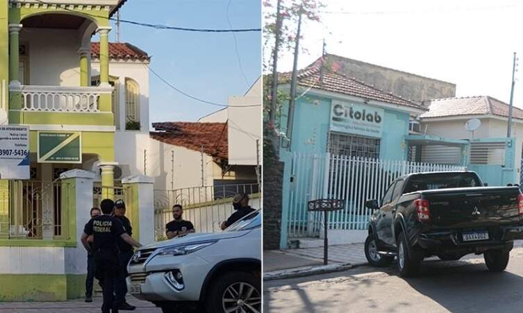 Policiais federais estiveram na sede da Secretaria Especial de Cidadania e no laboratório Citolab, ambos na Rua XV de Novembro, no Centro de Corumbá (Foto: Diário Corumbaense) 