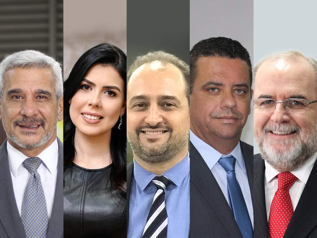 parte dos professores do Direito da Faculdade Insted: o coordenador do curso e superintendente do Procon, Marcelo Salomão; a coordenadora adjunta da graduação em Direito e advogada, Mayara da Costa Bais; o promotor de justiça, Humberto Lapa Ferri; os desembargadores do Tribunal de Justiça de Mato Grosso do Sul, Alexandre Aguiar Bastos e Ruy Celso Barbosa Florence. Foto: Divulgação