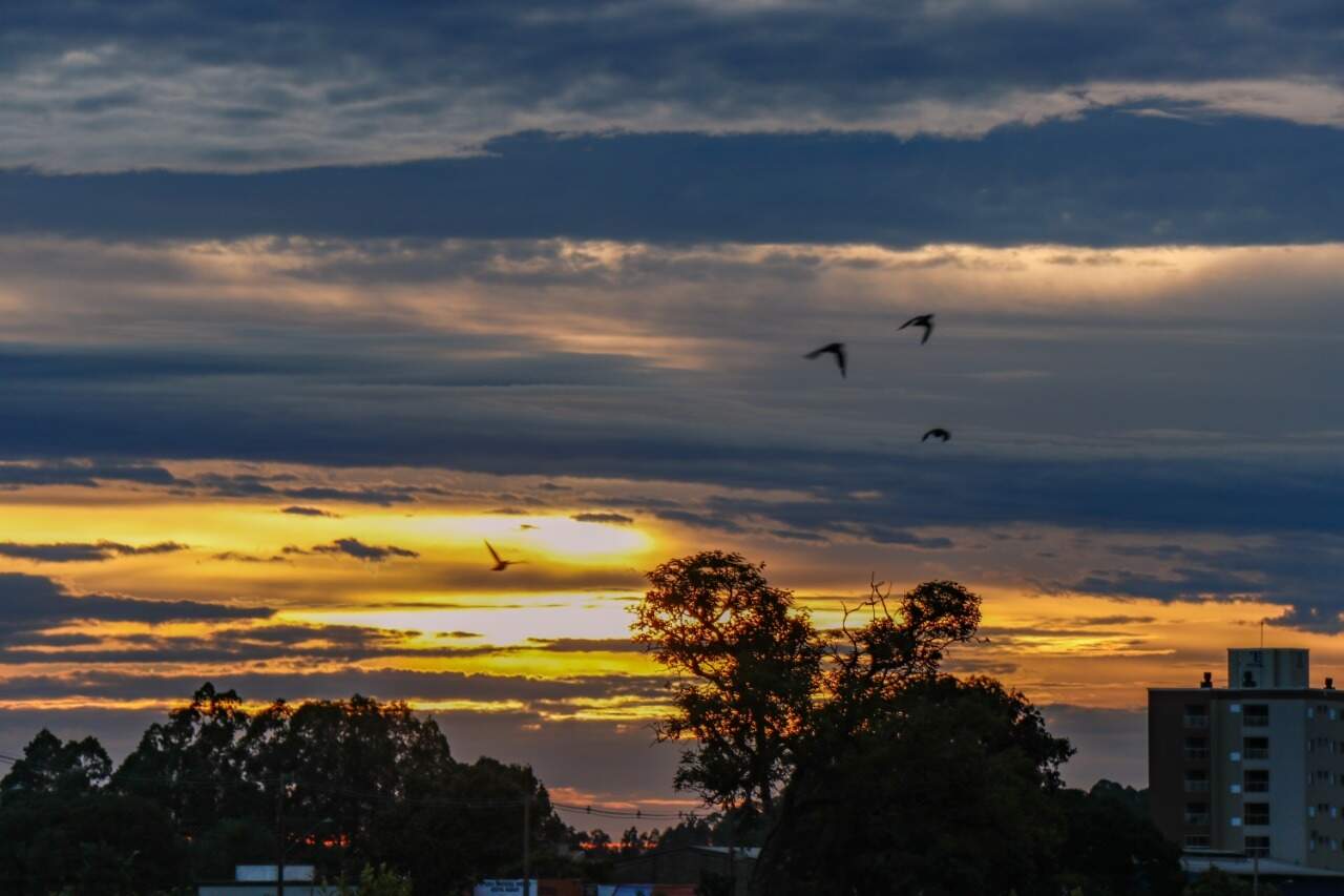 Amanhecer em Campo Grande foi com céu entre nuves e temperatura de 21°C. (Foto: Henrique Kawaminami)